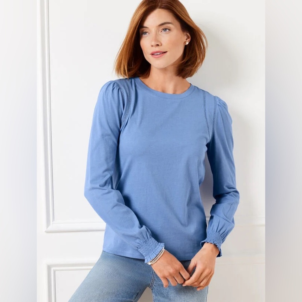 Talbots blue LATTICE TRIM CREWNECK TEE 2 for $20